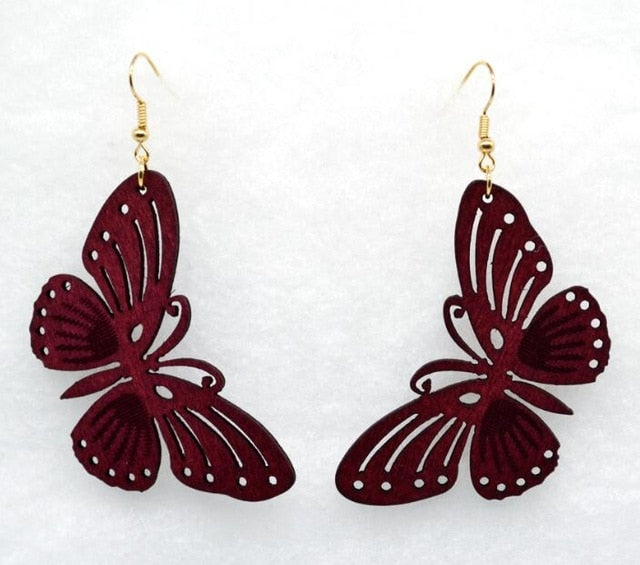 pair New design Big handmade butterfly natural dye color wood earring hollow 2016