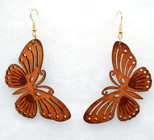 pair New design Big handmade butterfly natural dye color wood earring hollow 2016
