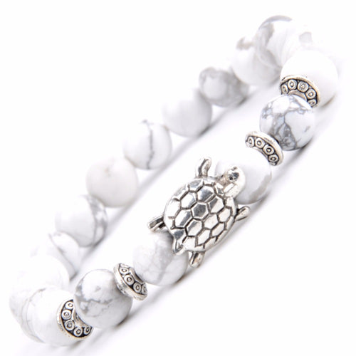 Natural Stone Strand Bracelets For Women White Turquoises Howlite Beaded Bracelet Men Boho Turtle Charm Bangles Handmade Jewelry