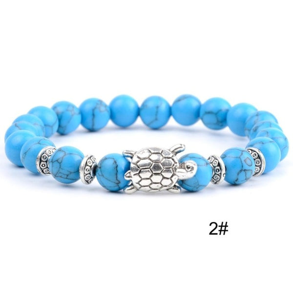 Natural Stone Strand Bracelets For Women White Turquoises Howlite Beaded Bracelet Men Boho Turtle Charm Bangles Handmade Jewelry