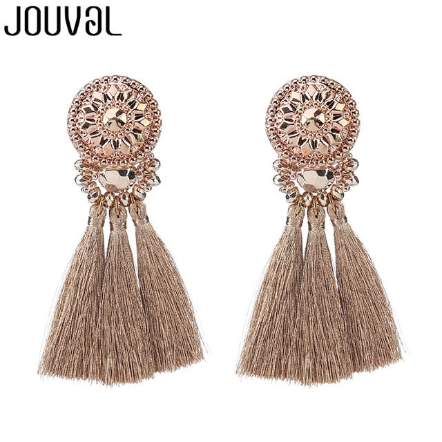 JOUVAL Top Quality Gold/Green/Black Multi Colors Drop Earrings Bohemia Handmade Plastic Beads With Tassel Earrings for Women
