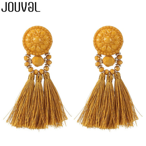 JOUVAL Top Quality Gold/Green/Black Multi Colors Drop Earrings Bohemia Handmade Plastic Beads With Tassel Earrings for Women