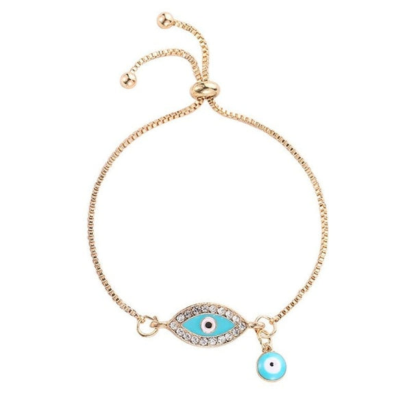 1PC Turkish Lucky Blue Crystal Evil Eye Bracelets Handmade Gold Chains Lucky Jewelry