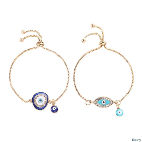 1PC Turkish Lucky Blue Crystal Evil Eye Bracelets Handmade Gold Chains Lucky Jewelry