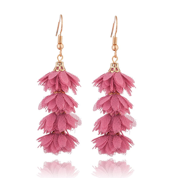 2019 Fashion cloth flower long fringe earring Boho Handmade tassel dangle drop earrings Women Charm party wedding jewelry gift