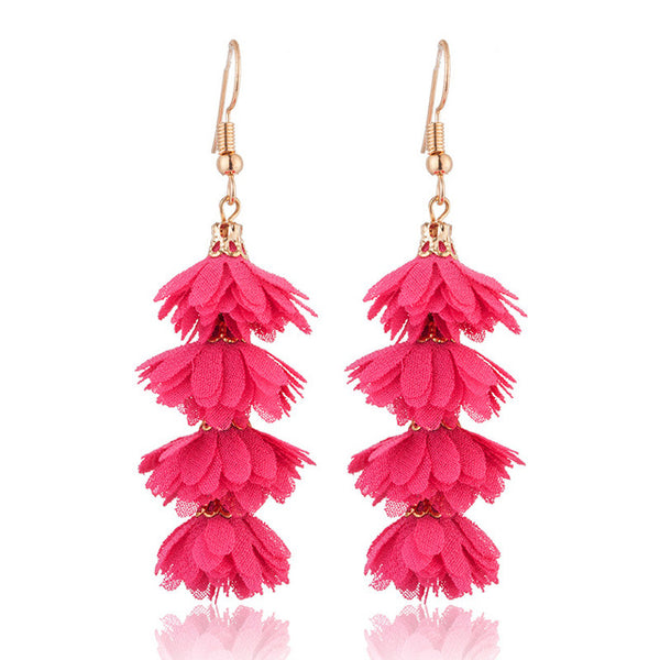 2019 Fashion cloth flower long fringe earring Boho Handmade tassel dangle drop earrings Women Charm party wedding jewelry gift