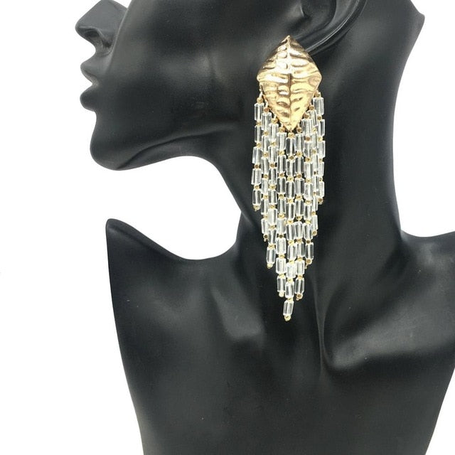 MANILAI Statement Bright Beads Drop Earrings Trendy Handmade Bohemia Multi Color Long Bead Tassel Earrings Party Wedding Jewelry
