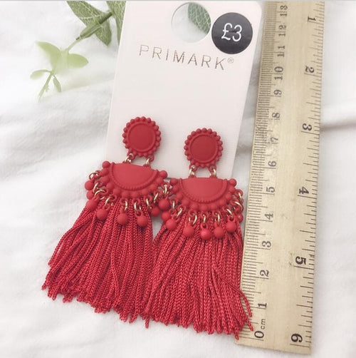 HUANZHI Bohemian Metal Spray Paint Big Long Tassel Drop Earrings For Women Lady Female Fringe Handmade Brincos Statement Jewelry